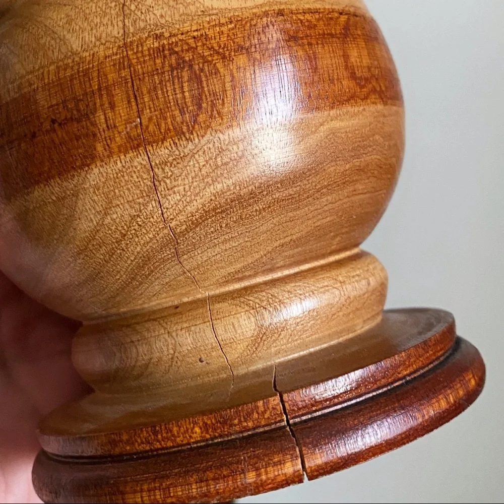 Vintage Wooden Vase Turned Wood MCM Rustic Bohemian Decor República Dominicana